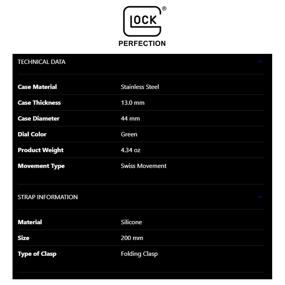 Glock Precision Men Watch. Gold Steel Case / Green Silicone Strap GW-37-2-24