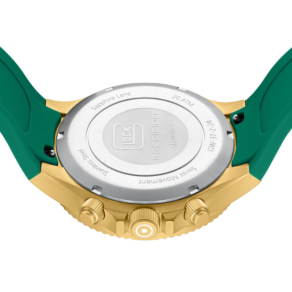 Glock Precision Men Watch. Gold Steel Case / Green Silicone Strap GW-37-2-24