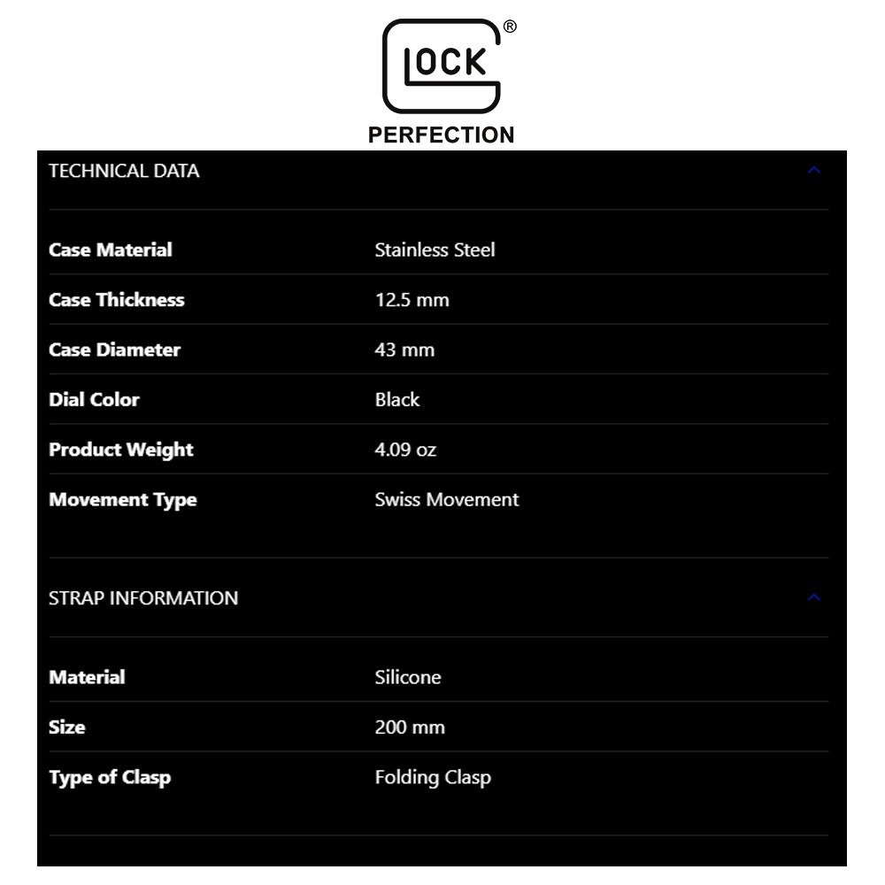 Glock Precision Men Watch. Black Steel Case / Blue Silicone Strap GW-34-2-24