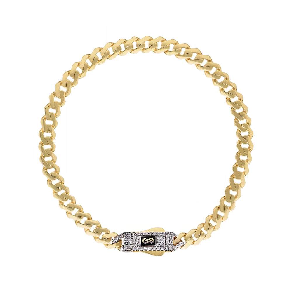 14K Yellow Gold Monaco Original Classic Link Bracelet with Stone Lock 6mm x 8''