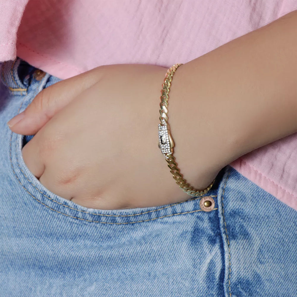 14K Yellow Gold Monaco Original Classic Link Bracelet with Stone Lock 6mm x 8''