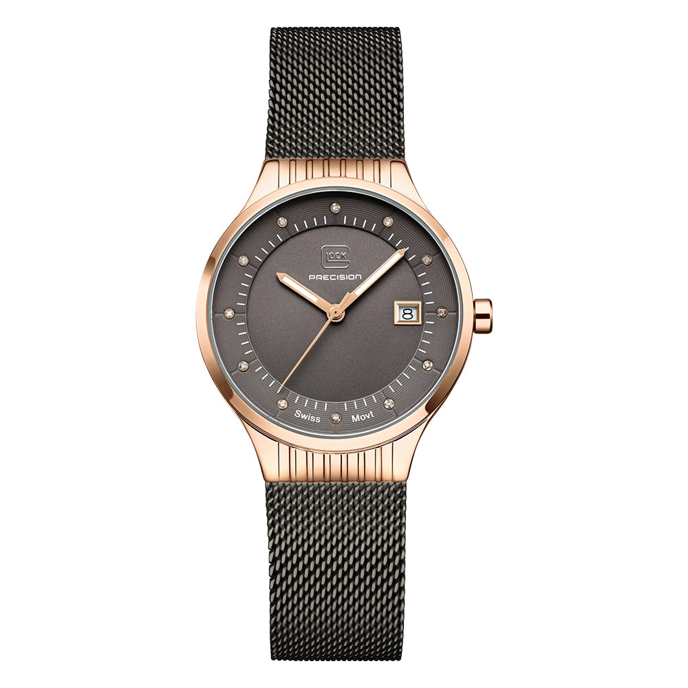 Glock Precision Men Watch Rose Gold Steel Case / Grey Mesh Strap GW-28-2-18