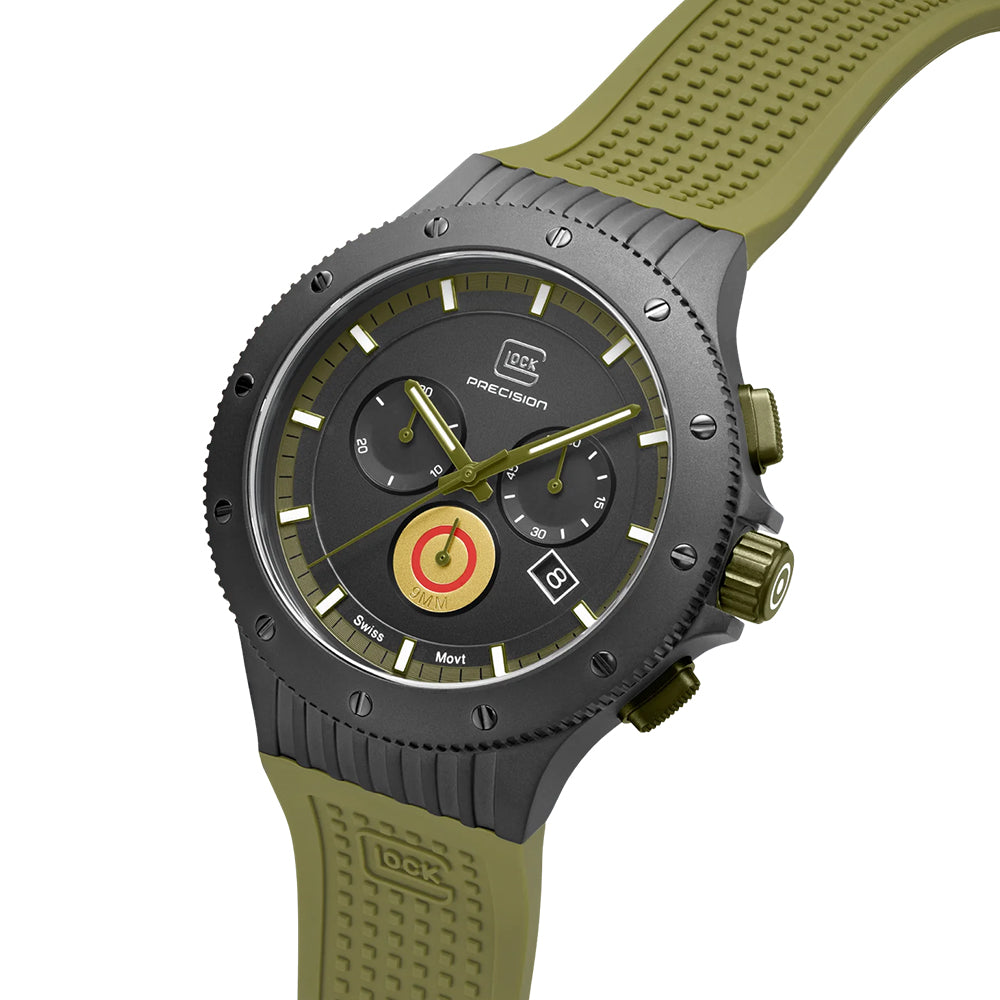 Glock Precision Men Watch Black Titatium Case / Green Silicone Strap GW-27-1-24