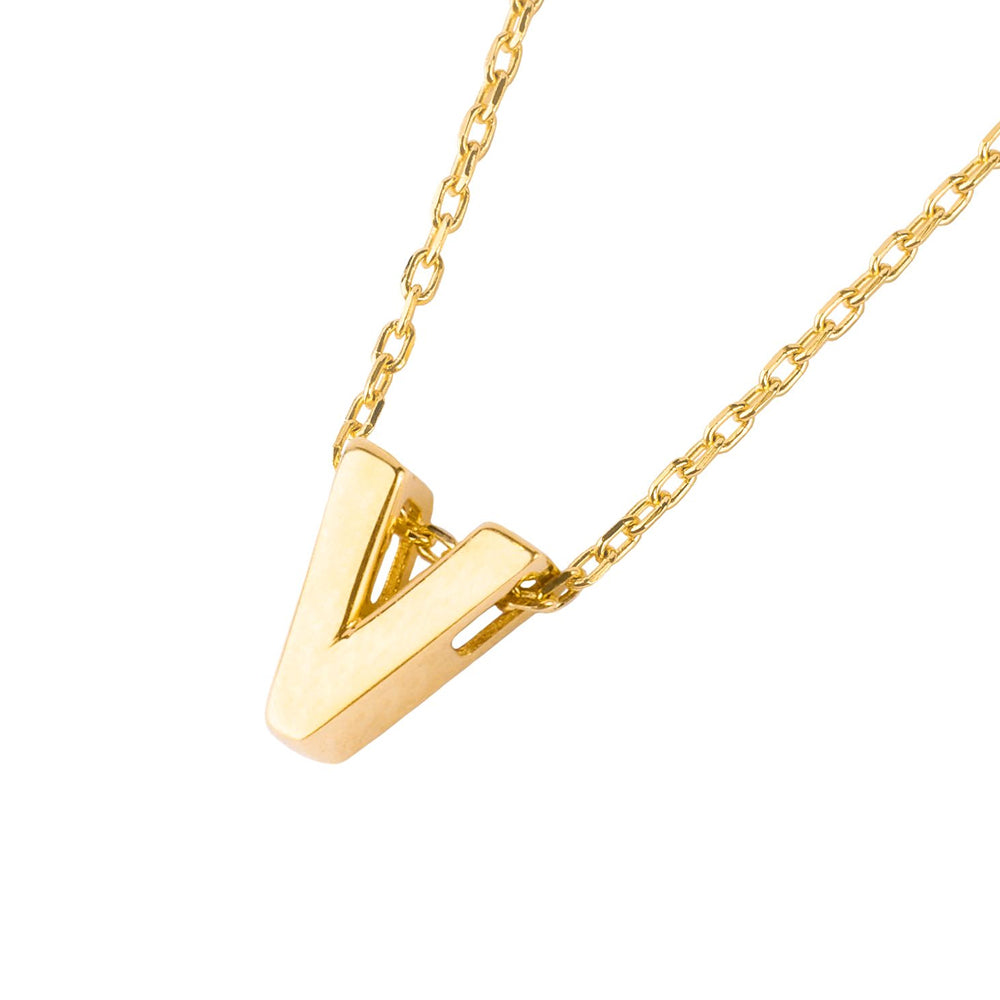 14K Yellow Gold Letter V Chain Necklace