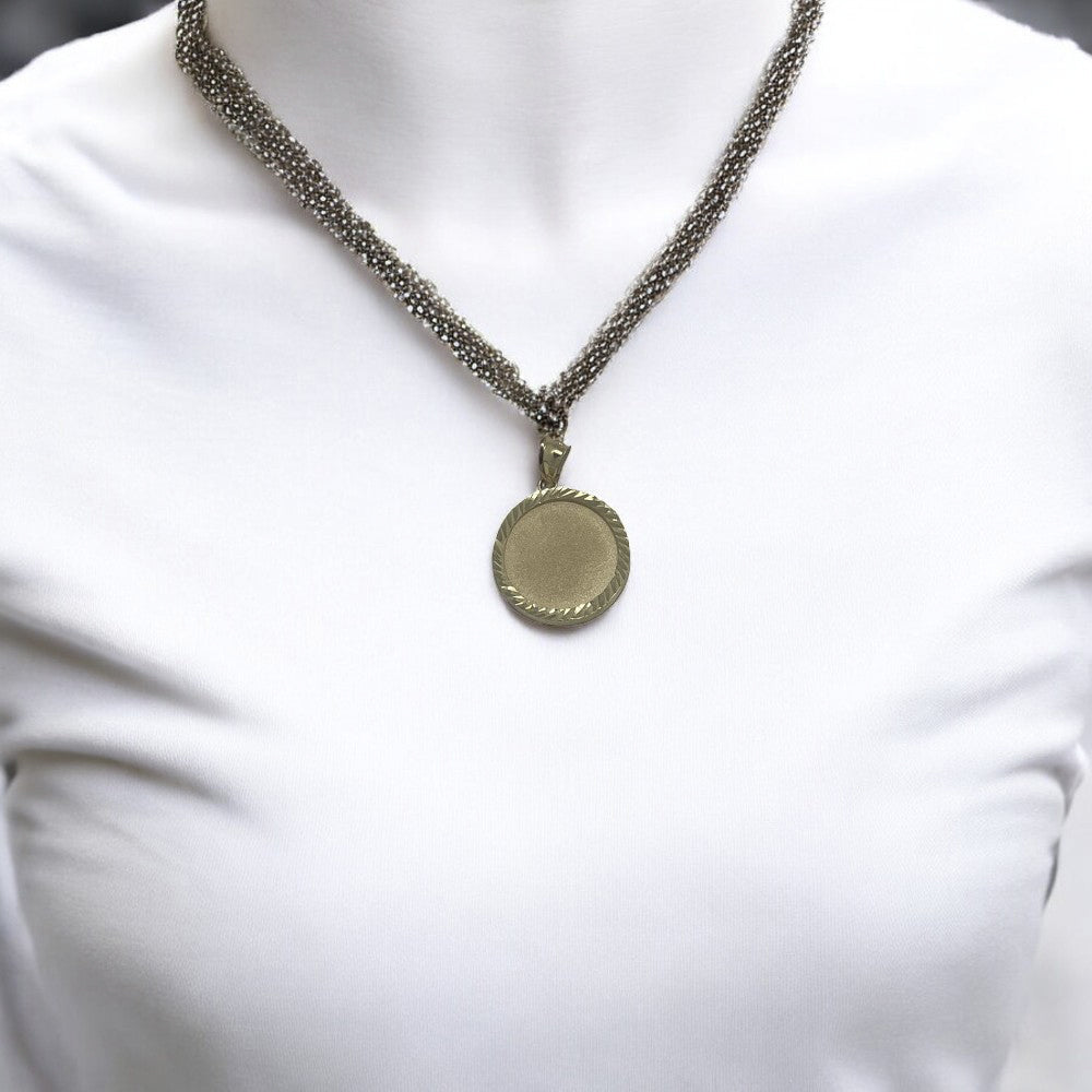 10K Yellow Gold Picture Stone Pendant Necklace Size 1