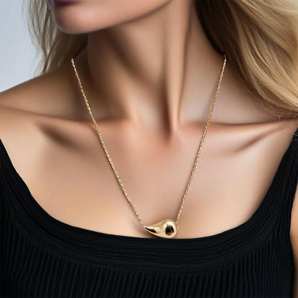 14K Yellow Gold Teardrop Necklace 18'' x 1mm