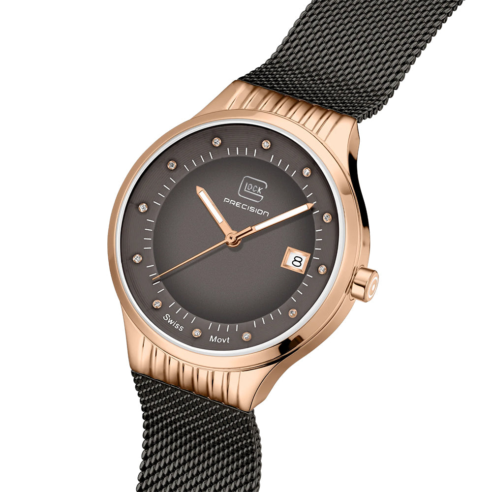 Glock Precision Men Watch Rose Gold Steel Case / Grey Mesh Strap GW-28-2-18