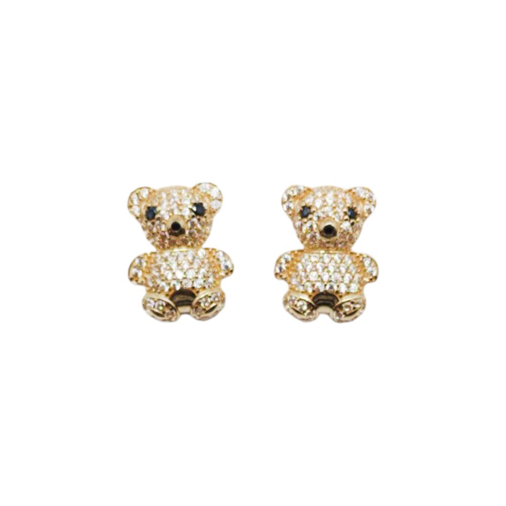 10K Yellow Gold Teddy Bear With Stone Earring