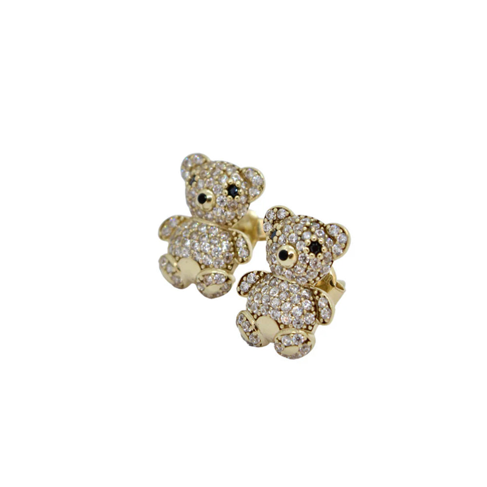 10K Yellow Gold Teddy Bear With Stone Earring