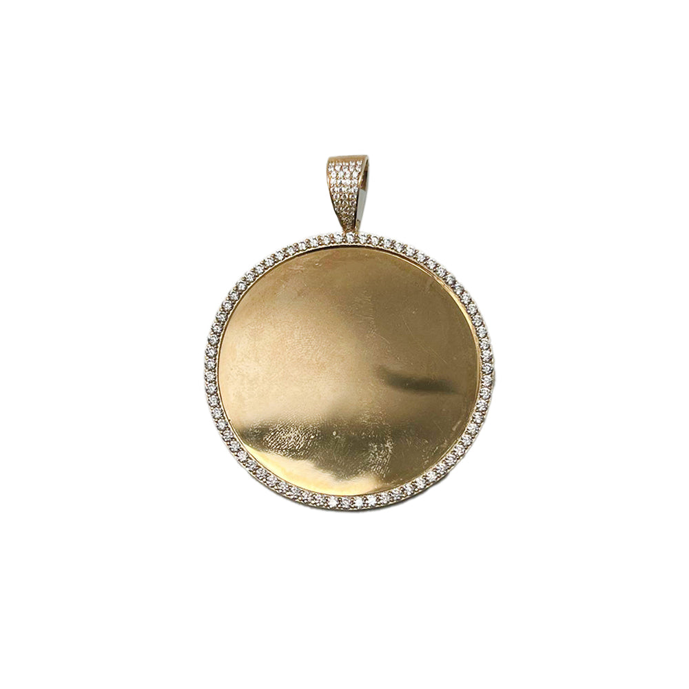 10K Yellow Gold Picture Stone Pendant Necklace Size 2