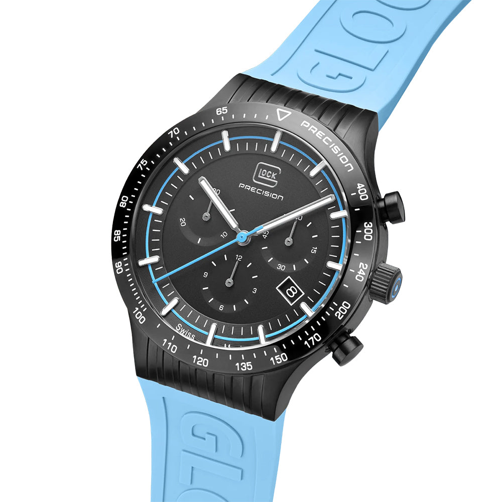 Glock Precision Men Watch. Black Steel Case / Blue Silicone Strap GW-34-2-24