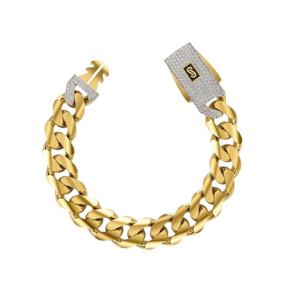 10K Yellow Gold Monaco Original Edge Link Bracelet with Stone Lock 10mm x 18.5''