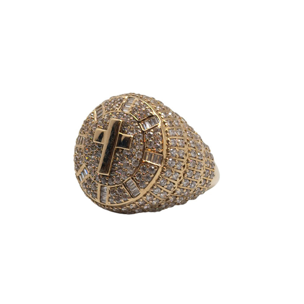 14K Yellow Gold Cross With Stone Hollow Ring Size 10.5