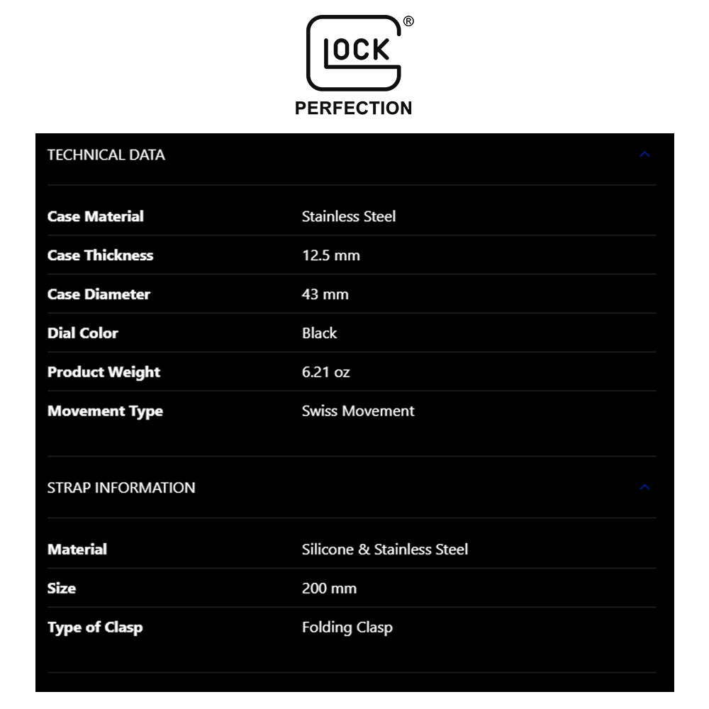 Glock Precision Men Watch Gold Steel Case / Black Silicone Strap GW-34-4-24