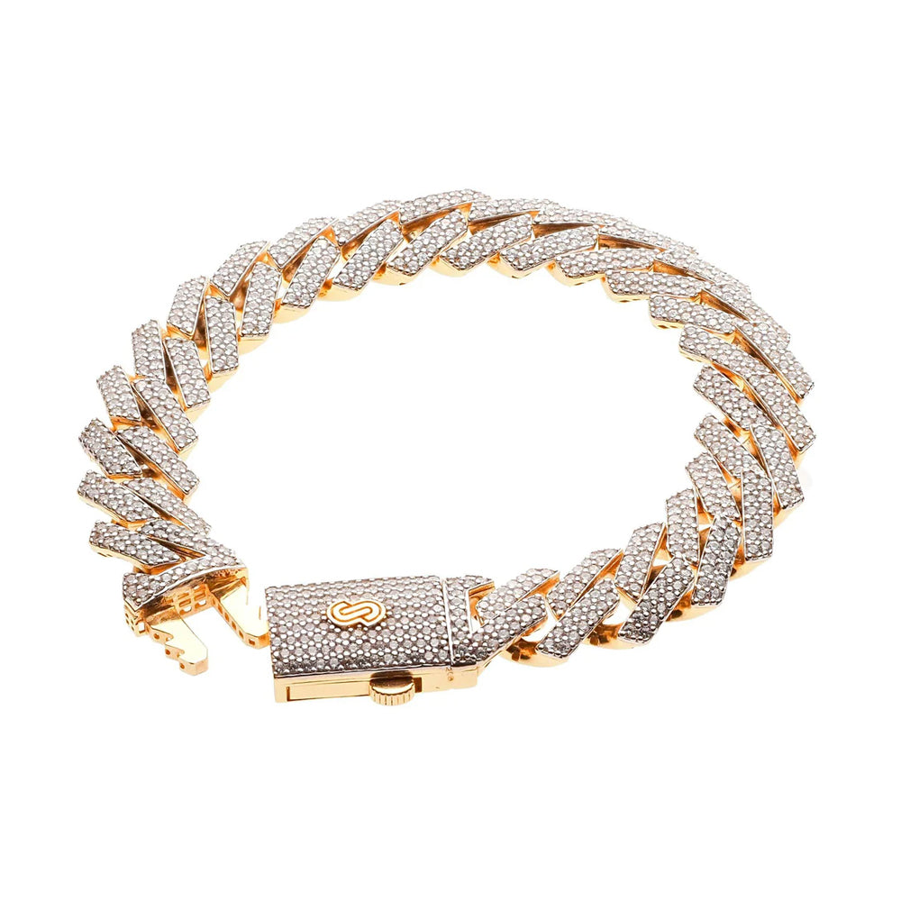 10K Yellow Gold Monaco Hollow Paved Lock Classic Link Bracelet 8mm x 11''