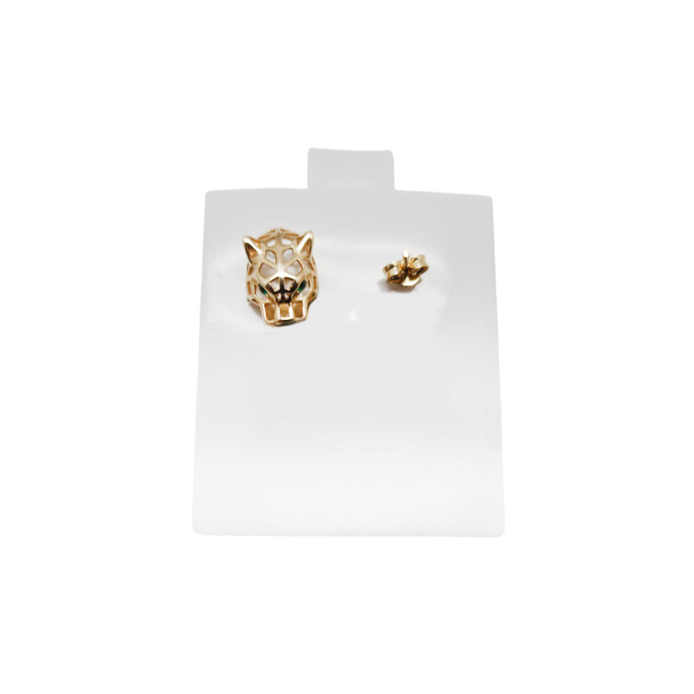 14K Yellow Gold Panther Studs Green Stone Earring