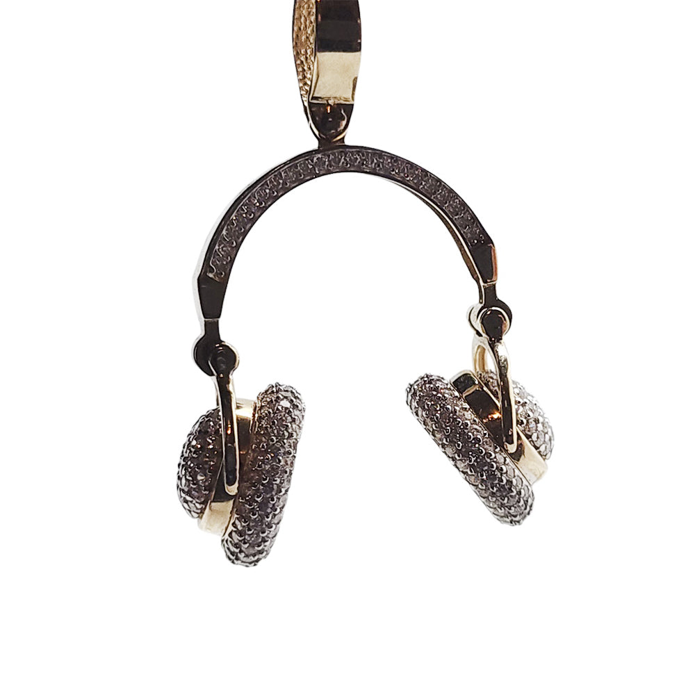 14K Yellow Gold Headphones Stone Pendant Necklace