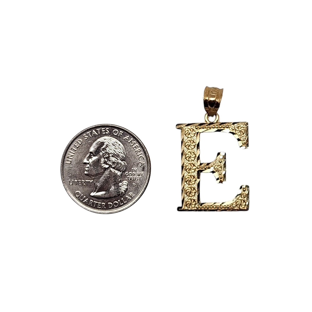 10K Yellow Gold E Letter Pendant Size 0.5