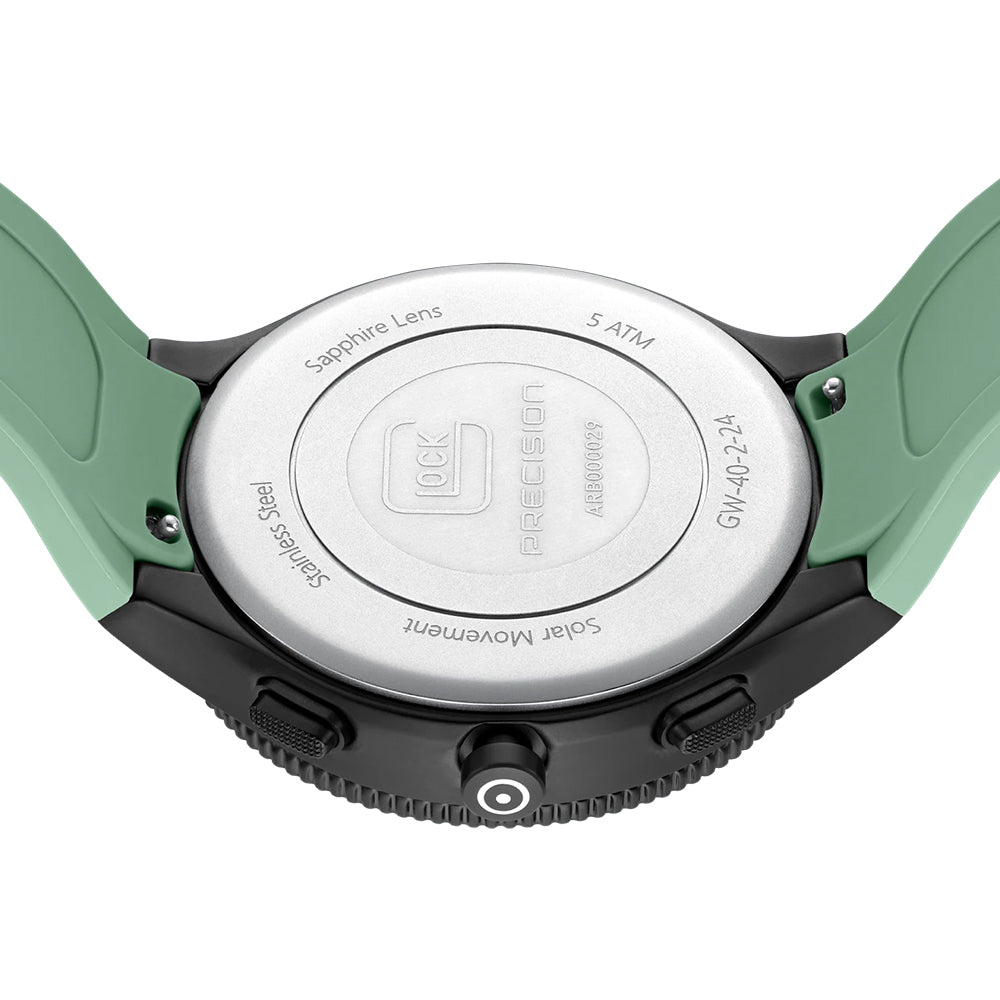Glock Precision Men Watch. Black Steel Case / Green Silicone Strap GW-40-2-24