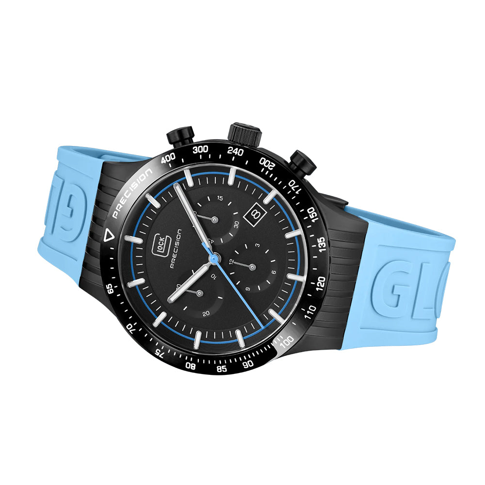 Glock Precision Men Watch. Black Steel Case / Blue Silicone Strap GW-34-2-24