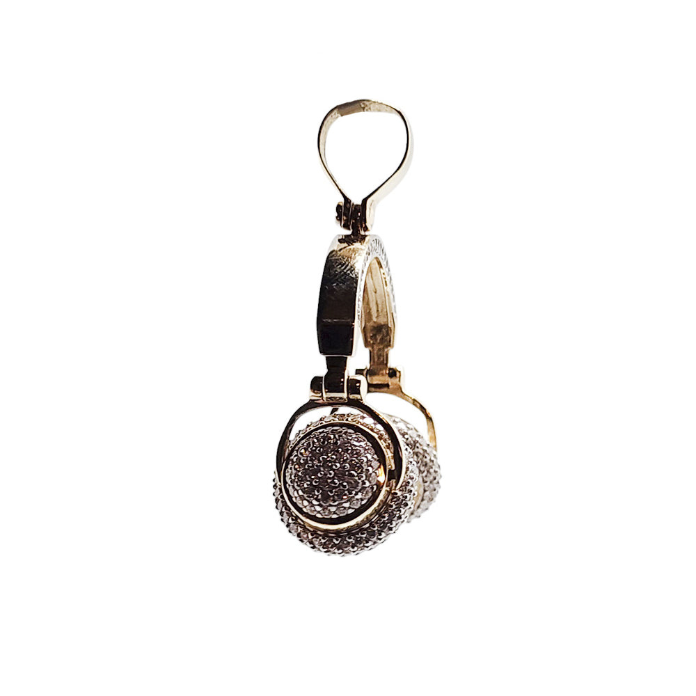 14K Yellow Gold Headphones Stone Pendant Necklace