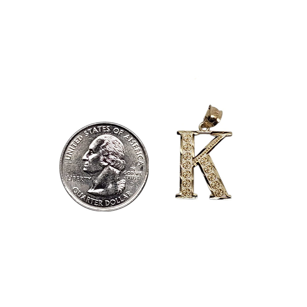 10K Yellow Gold K Letter Pendant Size 0.5