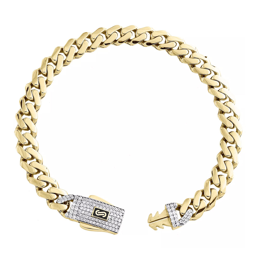 10K Yellow Gold Monaco Classic Link Bracelet with Stone Lock 8mm x 8''