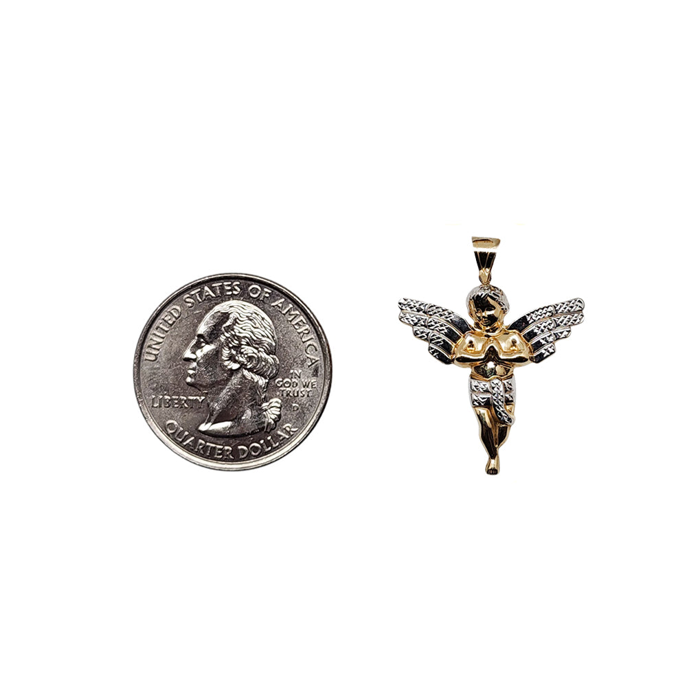 10K Yellow Gold Praying Angel Pendant Necklace