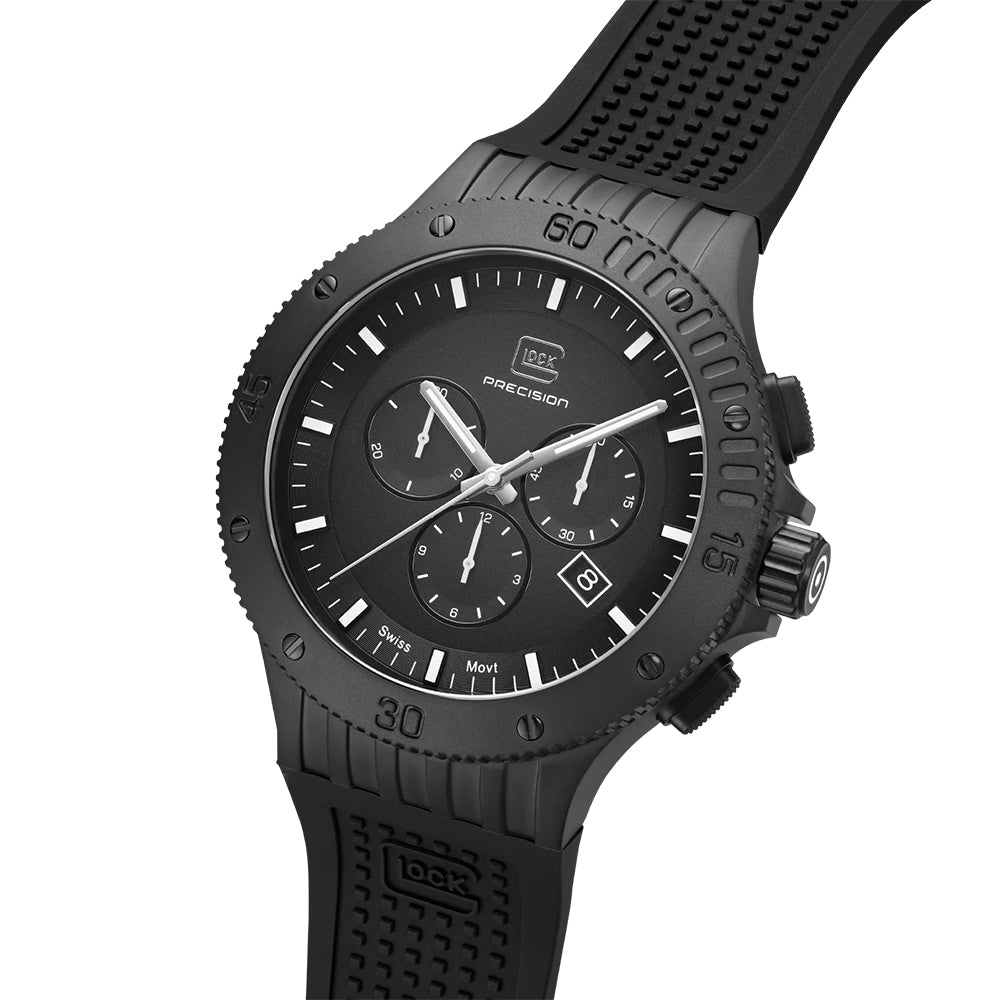 Glock Precision Men Watch. Black Steel Case / Black Silicone Strap GW-42-2-24