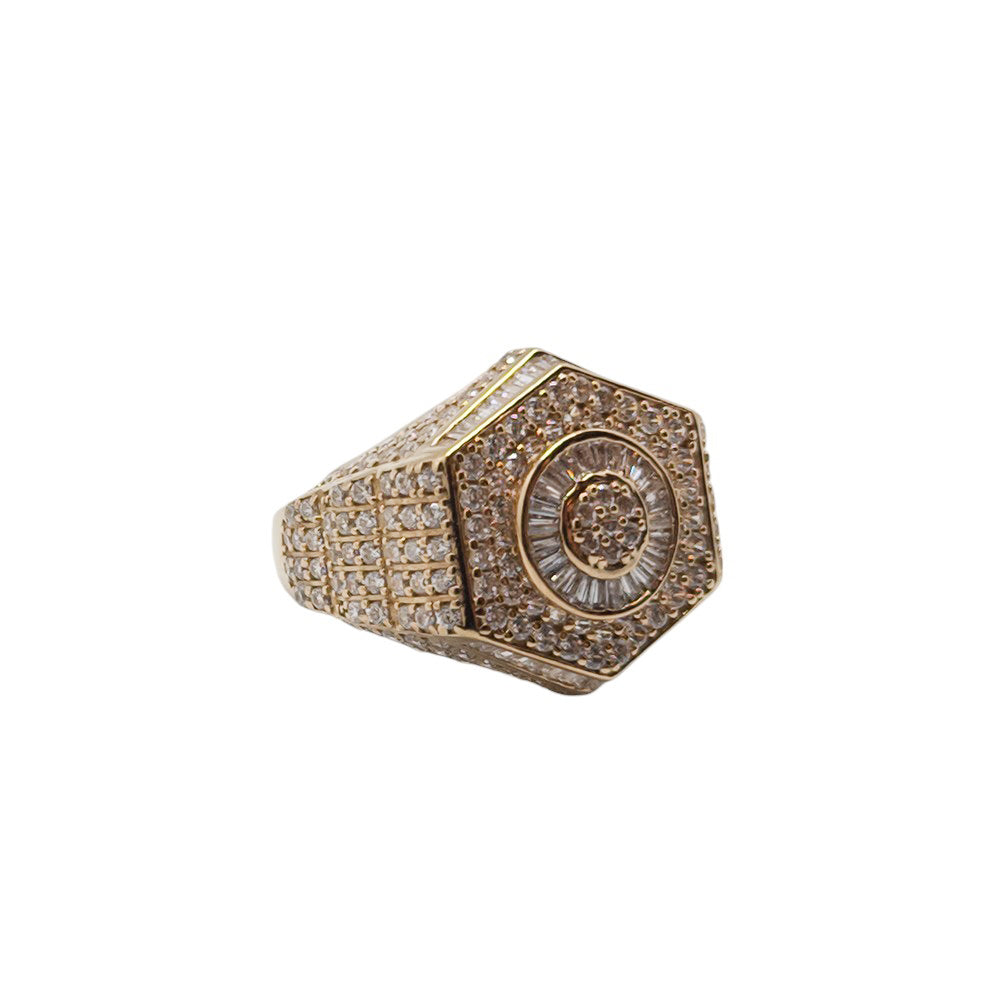 10K Yellow Gold Hexagon With Stone Ring Size 10