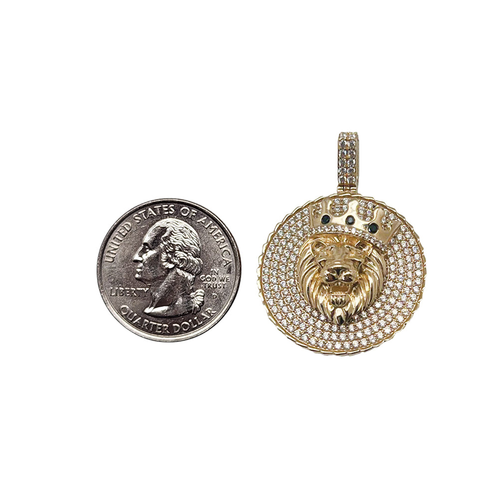 10K Yellow Gold Lion Medallion Stone Pendant