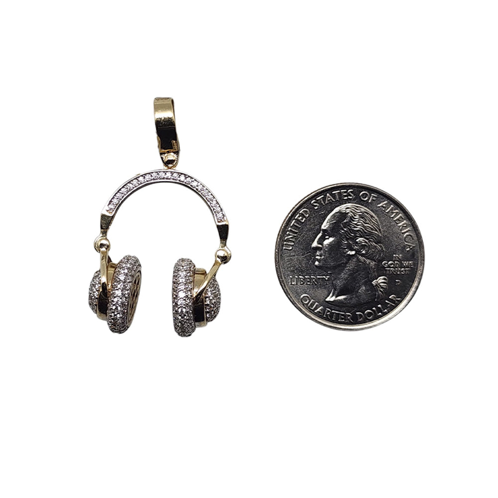 14K Yellow Gold Headphones Stone Pendant Necklace