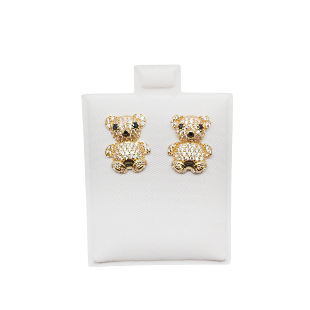 10K Yellow Gold Teddy Bear With Stone Earring