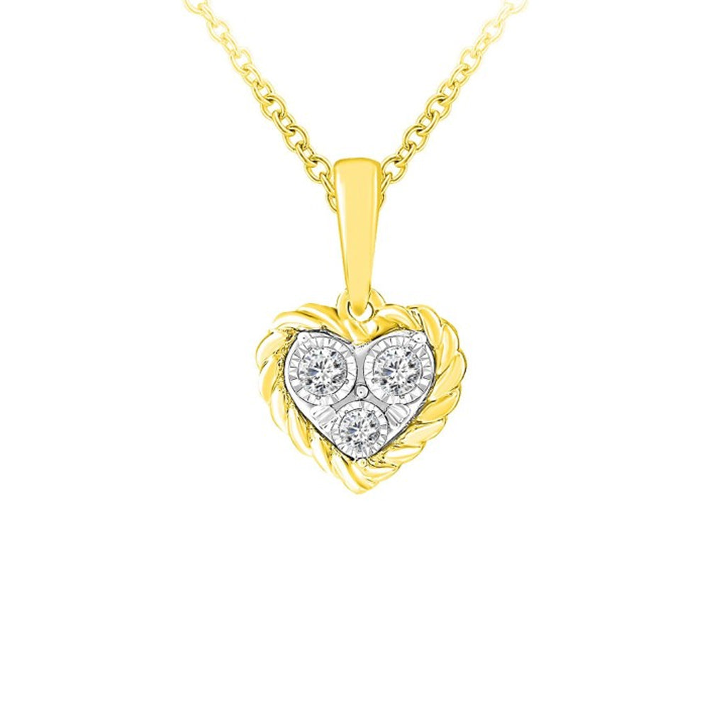 10K Yellow Gold 0.10Ct Round Diamond Ladies Pendant Chain Necklace