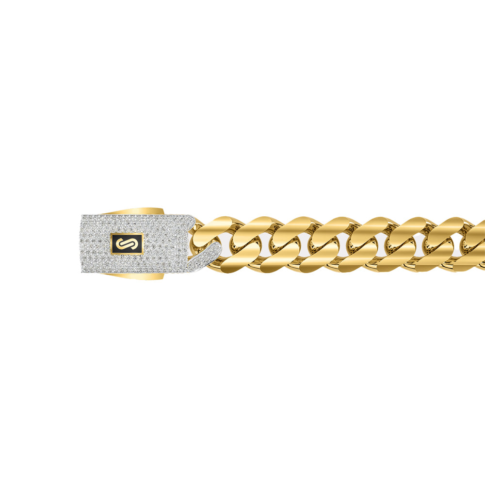 10K Yellow Gold Monaco Original Edge Link Bracelet with Stone Lock 10mm x 18.5''