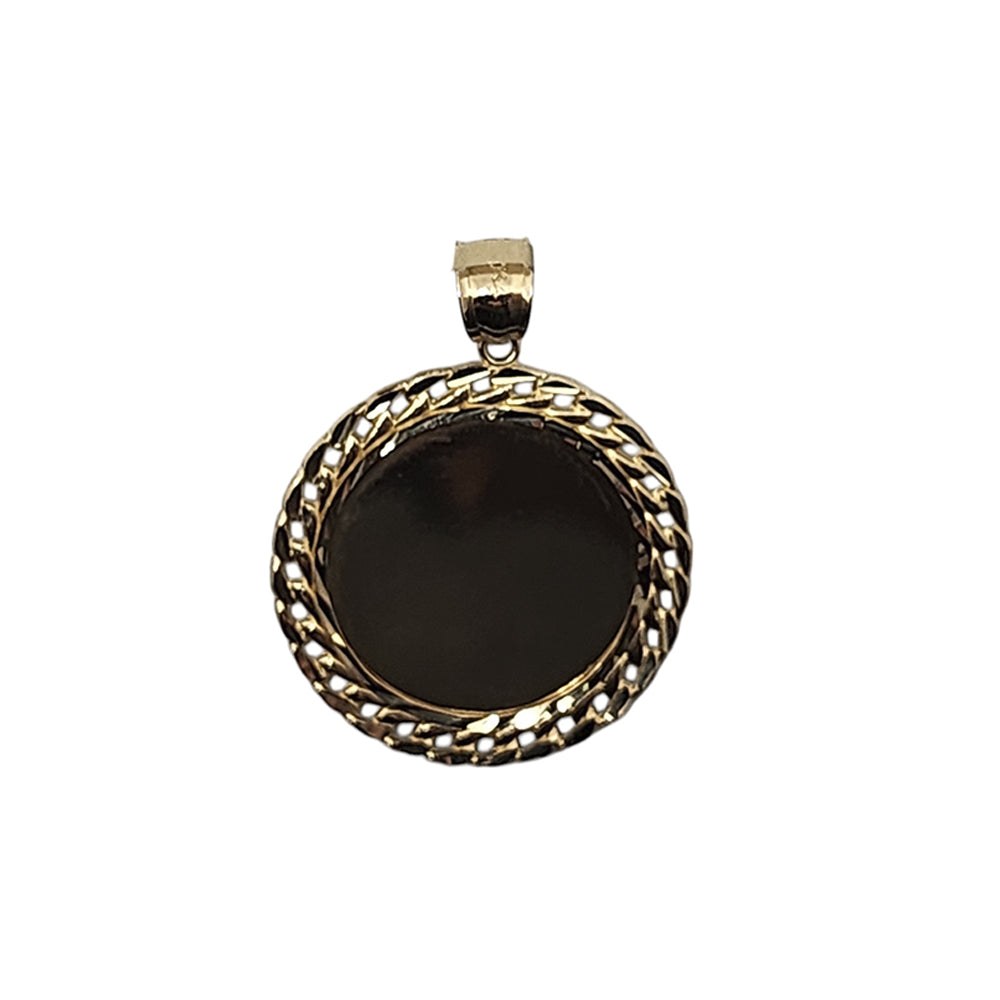 10K Yellow Gold Mirror Medallion Pendant Necklace Size 1