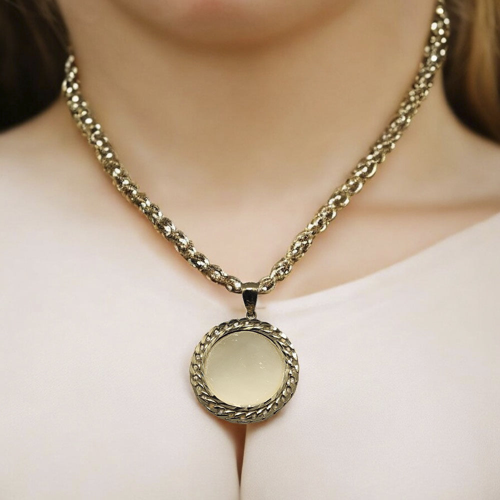 10K Yellow Gold Mirror Medallion Pendant Necklace Size 1