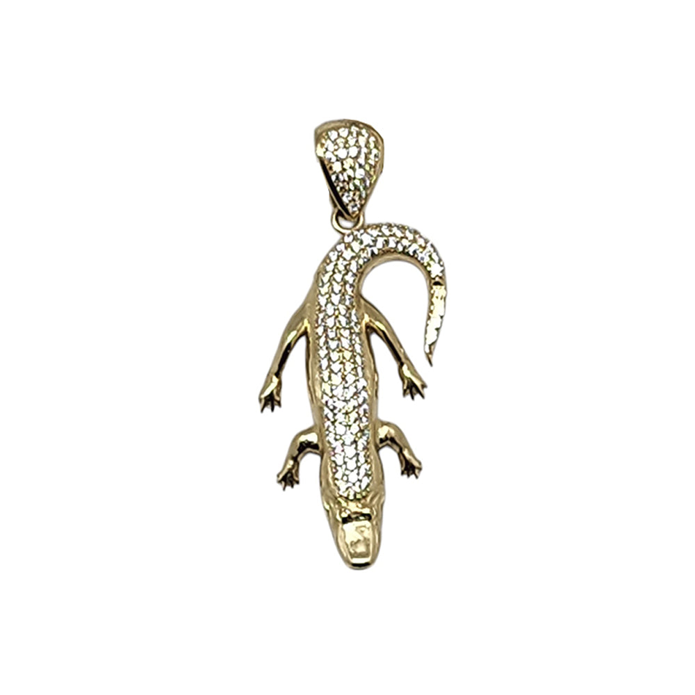 14K Yellow Gold Crocodile Stone Pendant Necklace