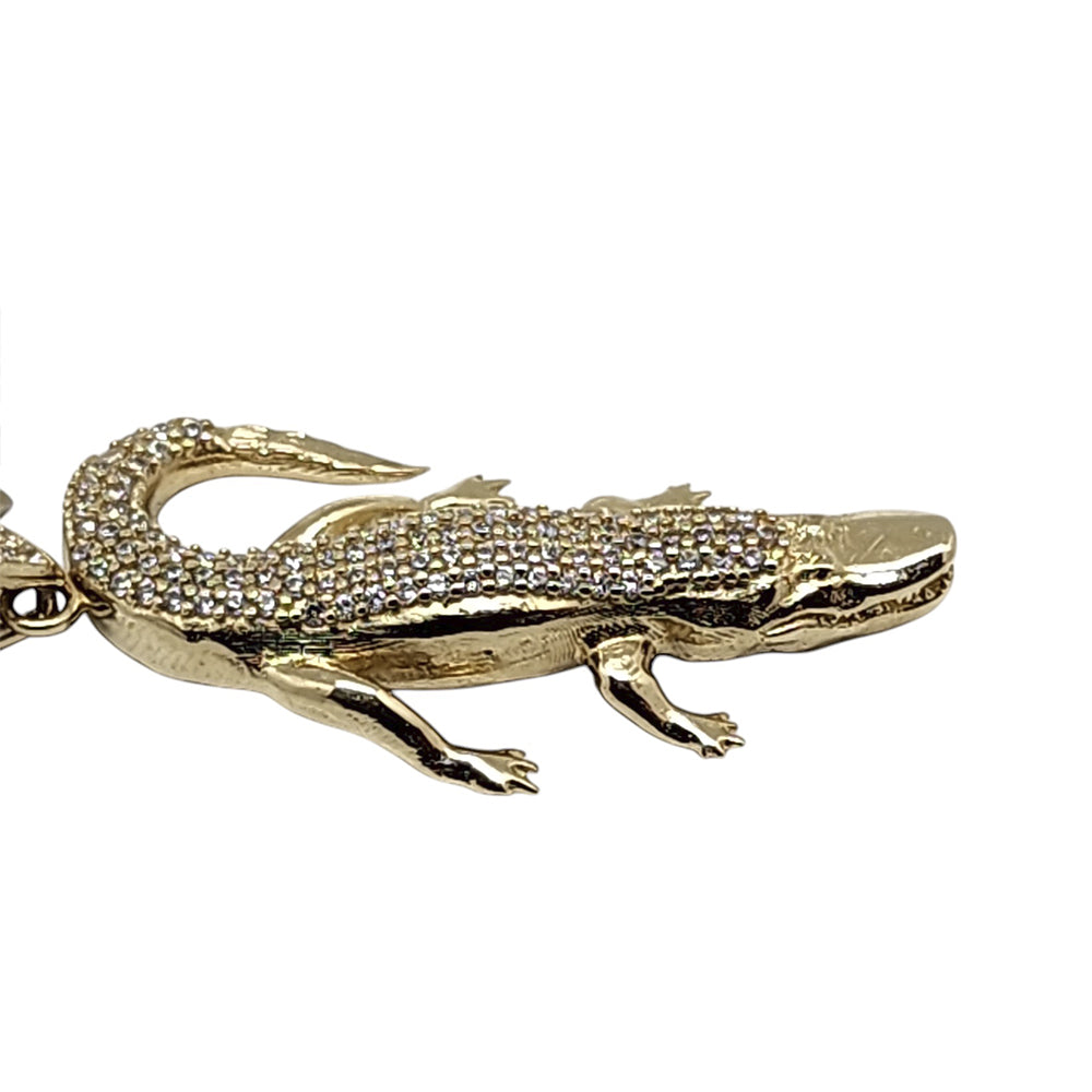 14K Yellow Gold Crocodile Stone Pendant Necklace