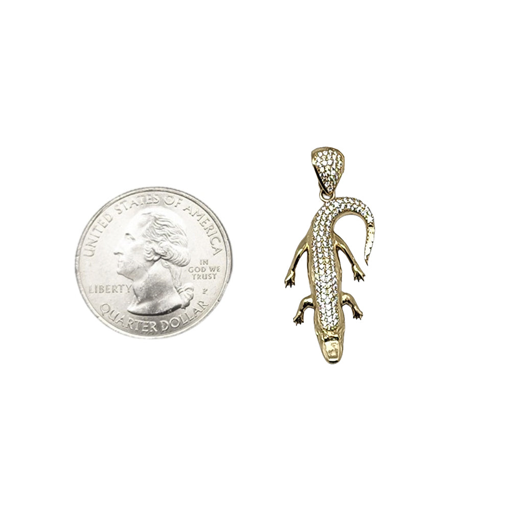 14K Yellow Gold Crocodile Stone Pendant Necklace