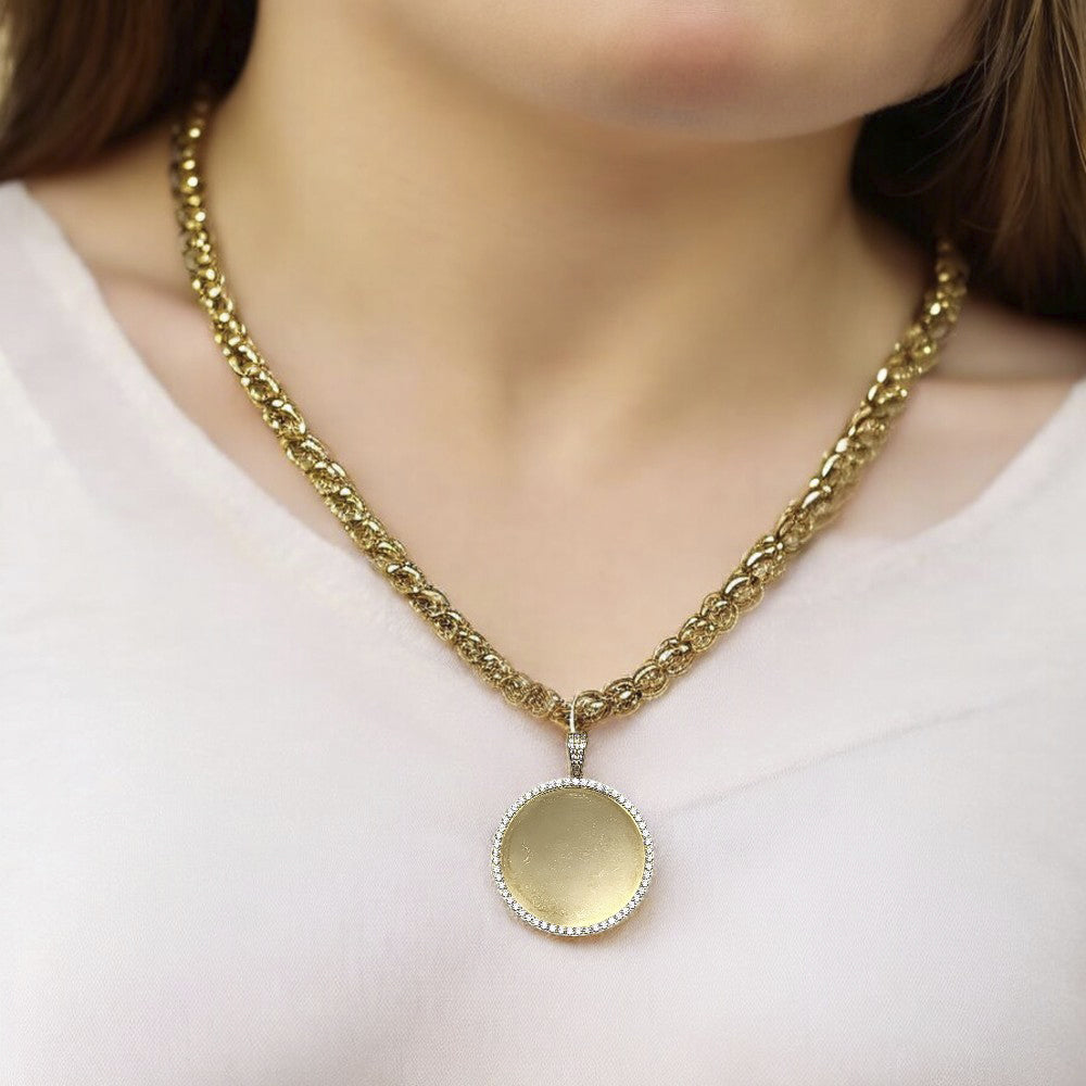 10K Yellow Gold Picture Stone Pendant Frame Memory Picture Necklace 1.5''