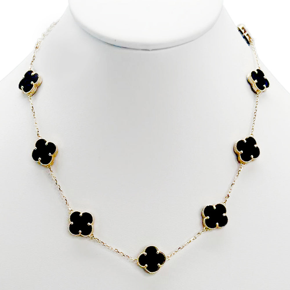 10K Yellow Gold Chain Black Flower 16mm