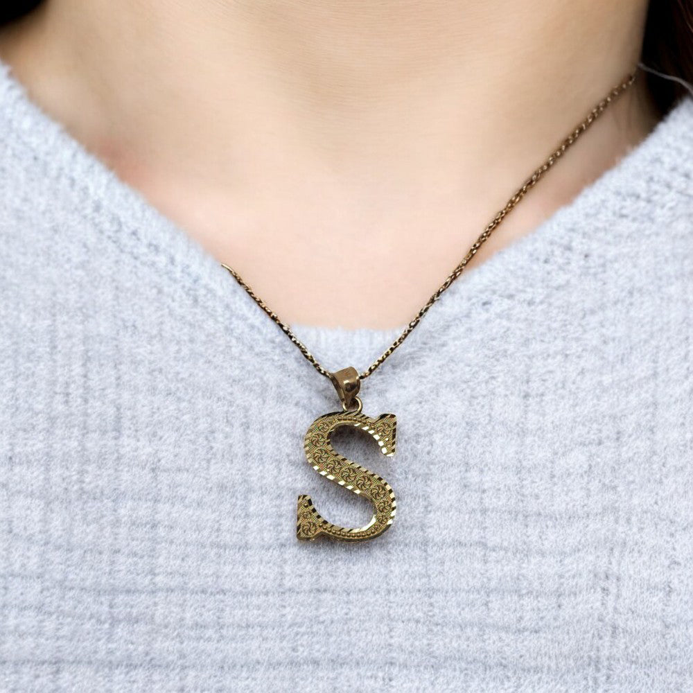 10K Yellow Gold S Letter Pendant Size 1