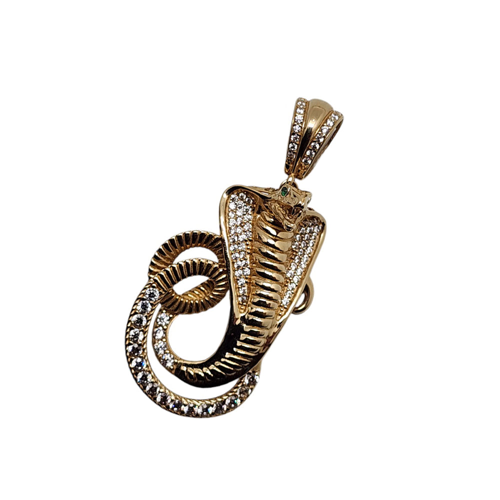 14K Yellow Gold Snake Cobra Pendant Necklace