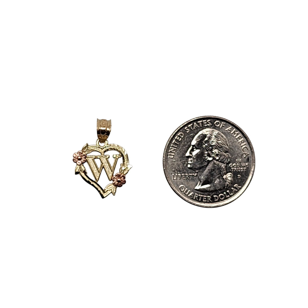 10K Yellow Gold Heart With Letter W Pendant