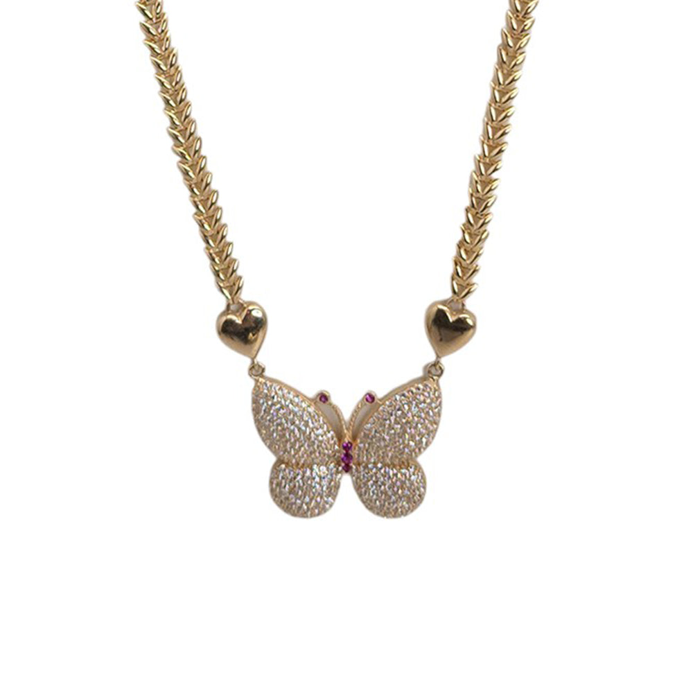 14K Yellow Gold Butterfly Choker Necklace 16'' x 4mm