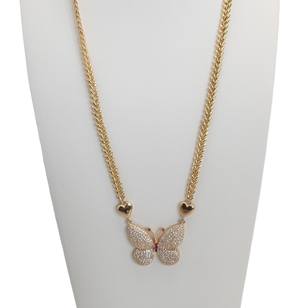 14K Yellow Gold Butterfly Choker Necklace 16'' x 4mm