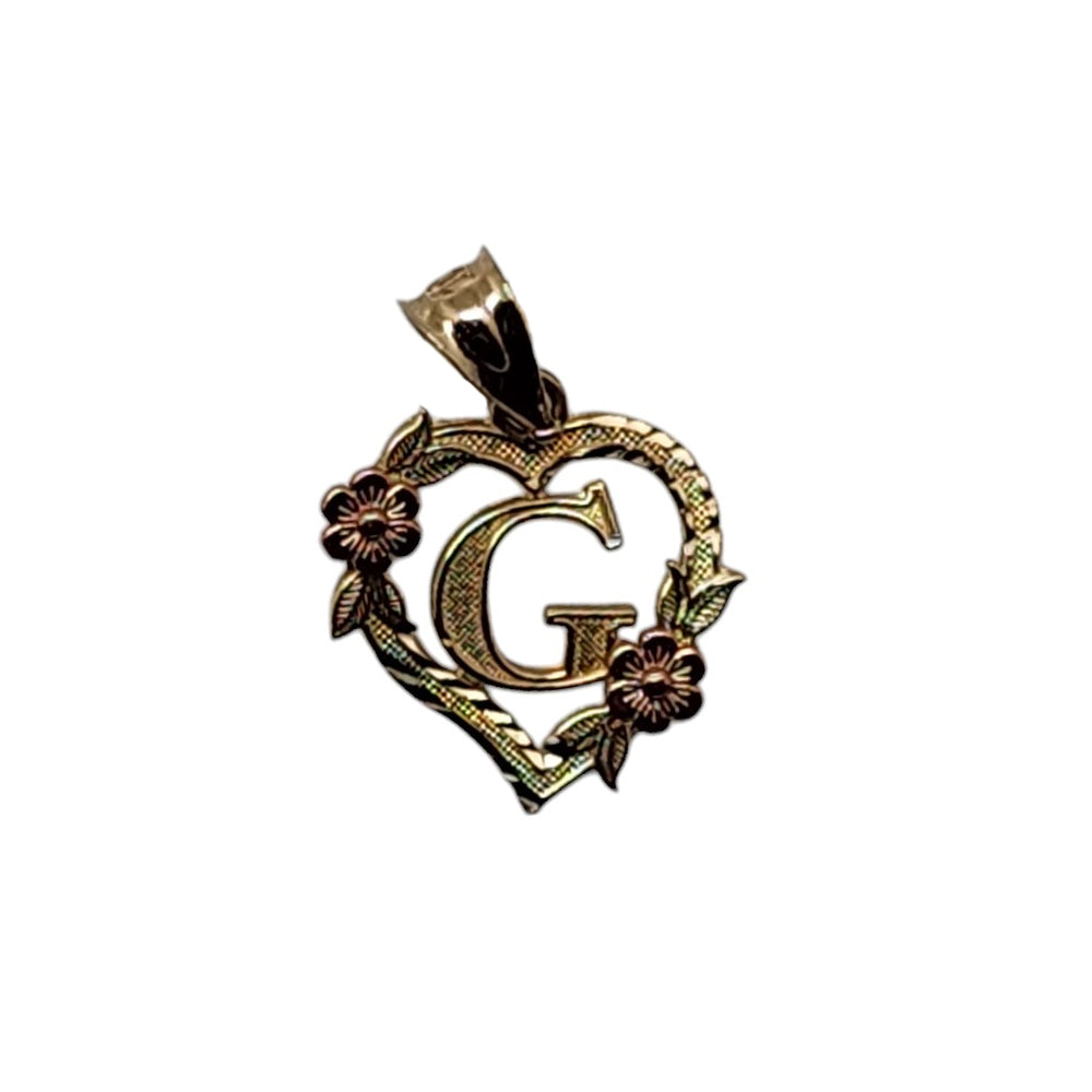 10K Yellow Gold Heart With Letter G Pendant