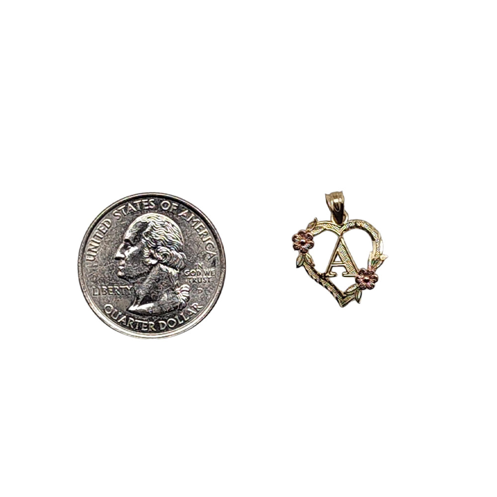10K Yellow Gold Heart With Letter A Pendant