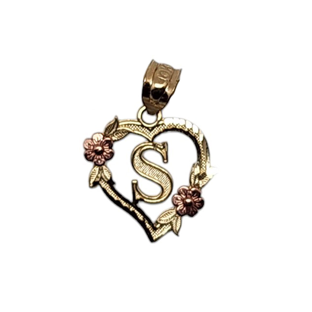 10K Yellow Gold Heart With Letter S Pendant